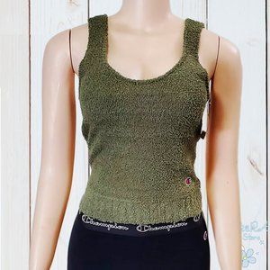 NWT CHAMPION AUTHENTIC COZY FUZZY WOMEN'S GREEN SLEEVELESS TANK TOP T-SHIRT